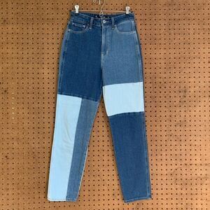 Hollister Jeans Womens 0R W24 L37 Blue Ultra High Rise Mom Denim Patchwork Mixed